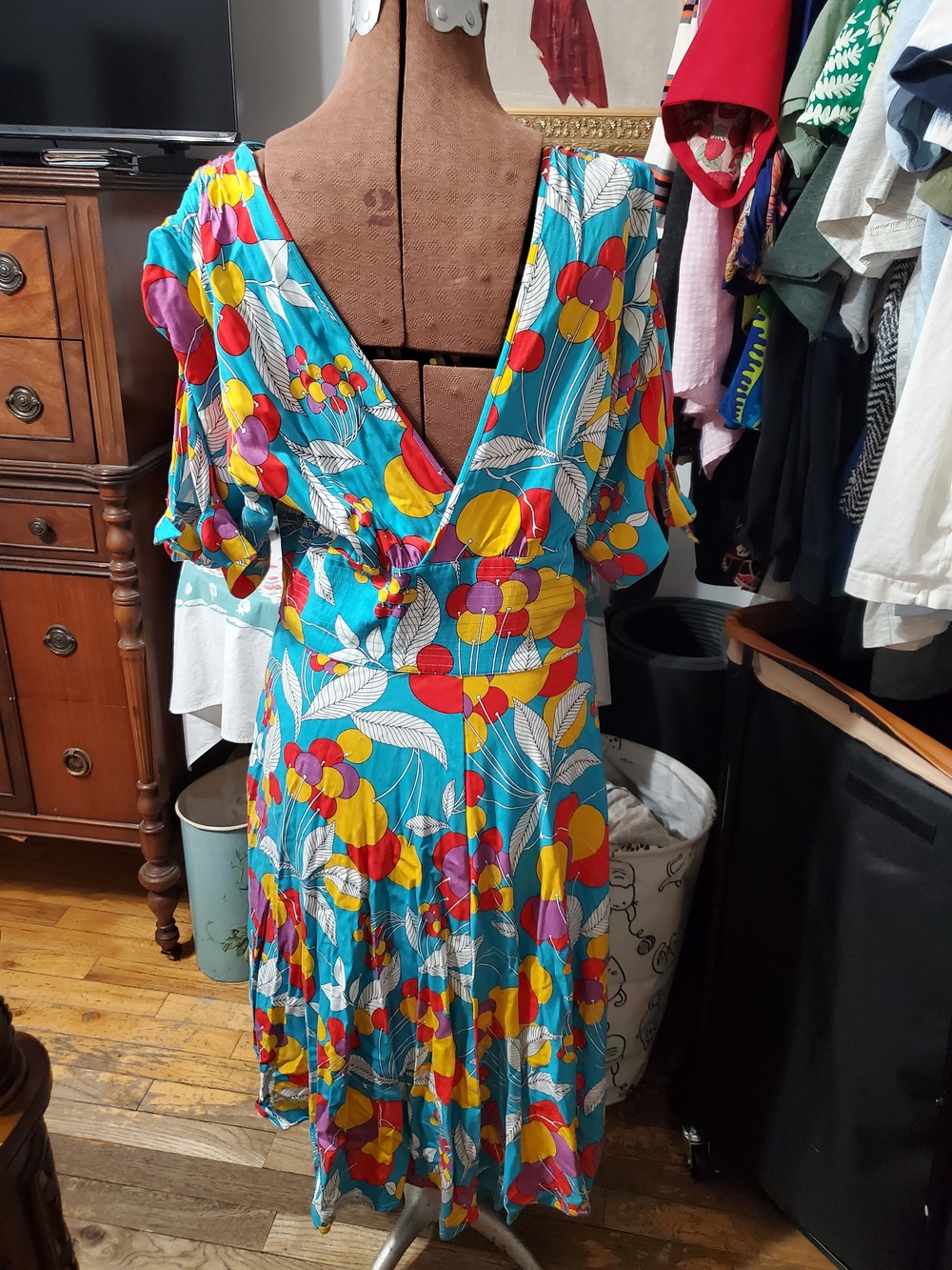 Trashy Diva Teal Midi Dress with Multicolor Fruit Print - Picture 3 of 5